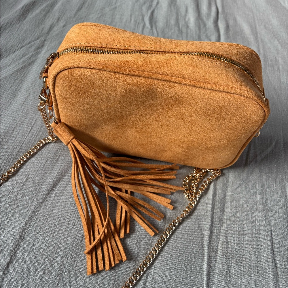 Suede Crossbody Bag with Tassel